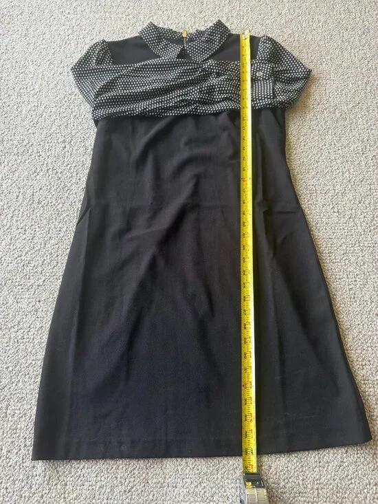 Tommy Hilfiger Black A Line Dress 10 Polka Dot Sheer Sleeve Office Chic - Picture 9 of 9